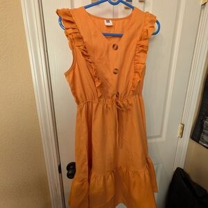 Ruffled Button-Front Sleeveless Dress in Bright Orange